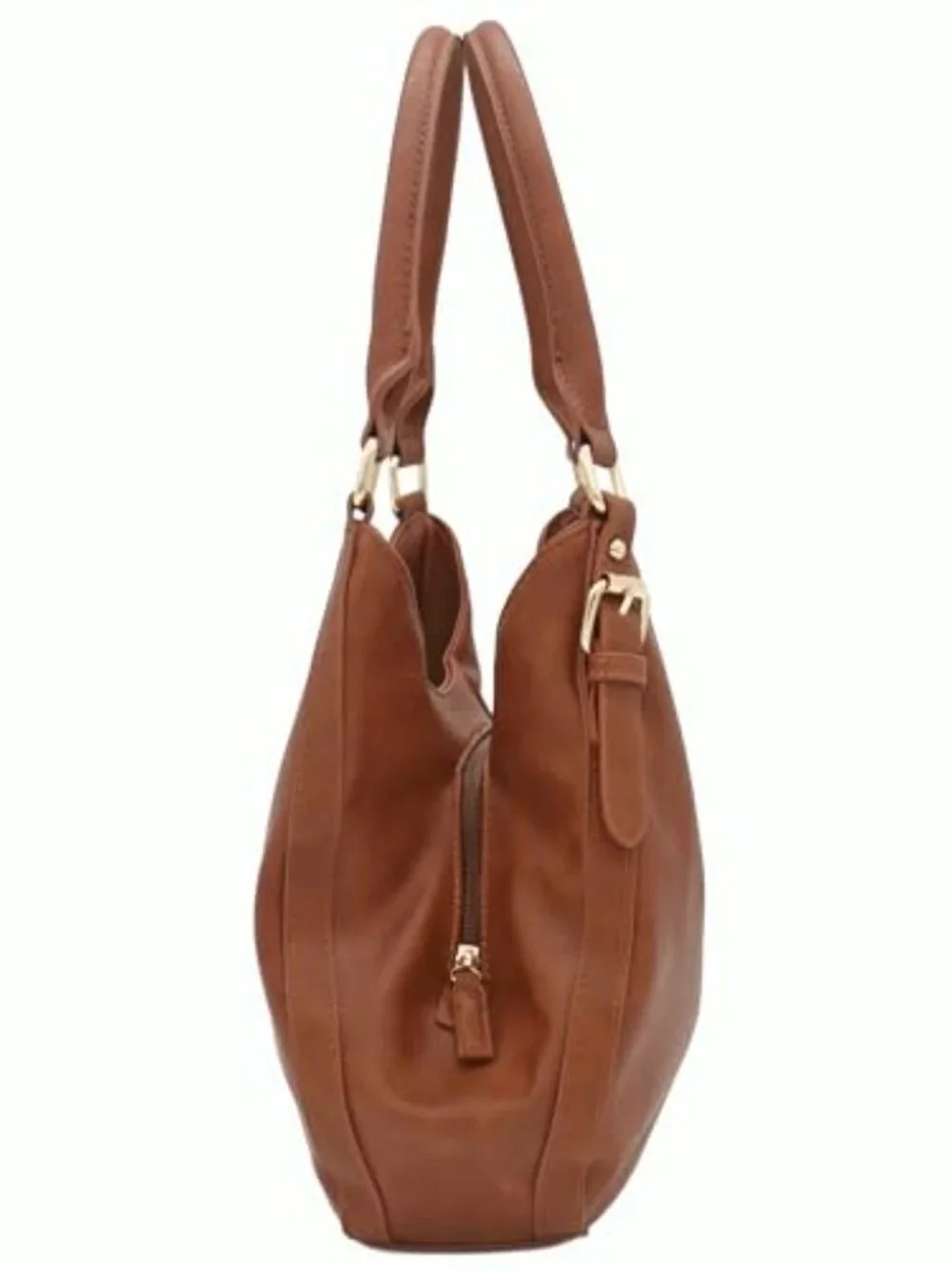 Faux Leather 3 Compartment Hobo Bag with Top Handles